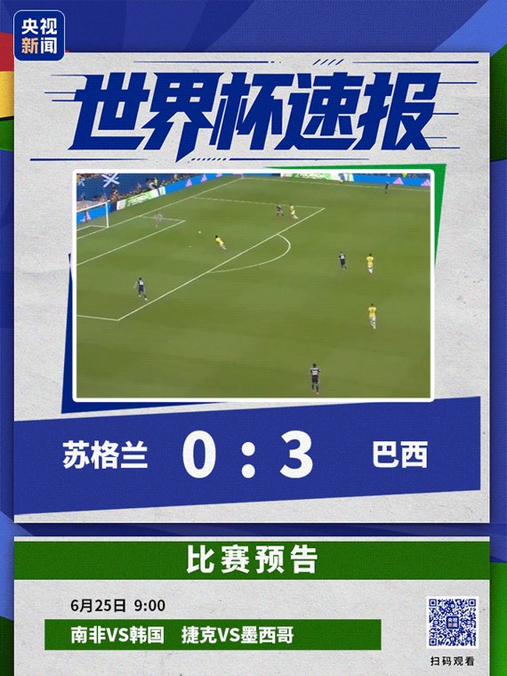 内马尔替补出场,维尼修斯梅开二度,巴西3-0苏格兰小组第一出线!摩洛哥4-2逆转海地锁定第二
